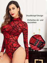 120 Red-Geometric Mesh Long Sleeve Bodysuit